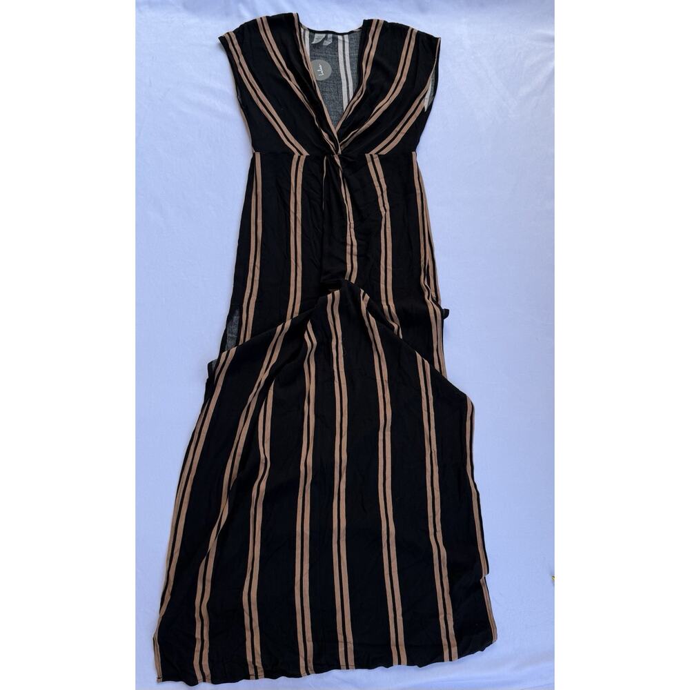 Lulus Coastal Grooves Striped Swim cover up - Black and brown, Deep plunge Med